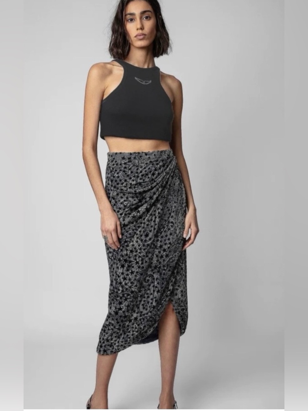Zadig & Voltaire Charcoal Gray Draped Midi Skirt